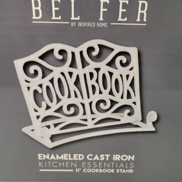 Belfer Enameled Cast Iron Cookbook Stand 11" Open Box White NWOT - Picture 3 of 9